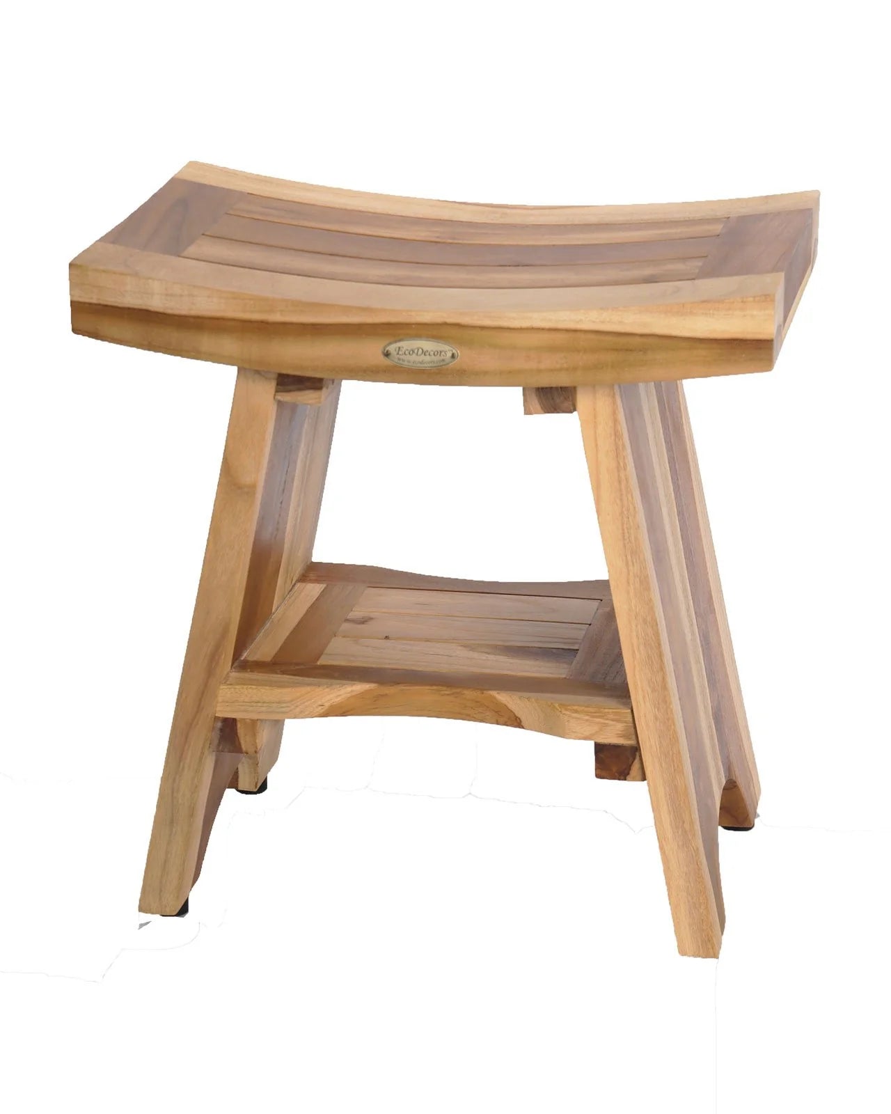 EcoDecors 18-Inch Natural Teak Wood Shower Bench