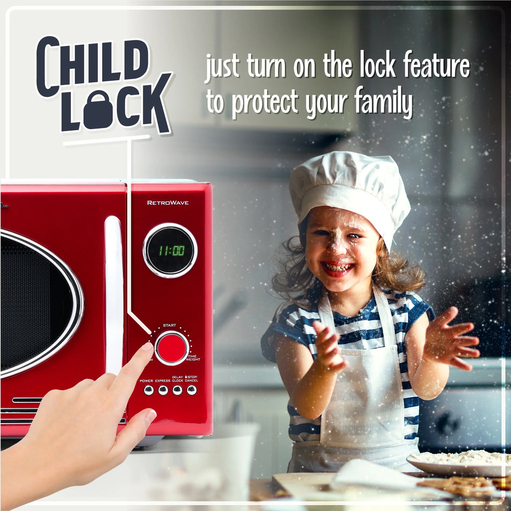 Nostalgia Retro 0.9 Cu Ft 800W Vintage Countertop Microwave (Red)