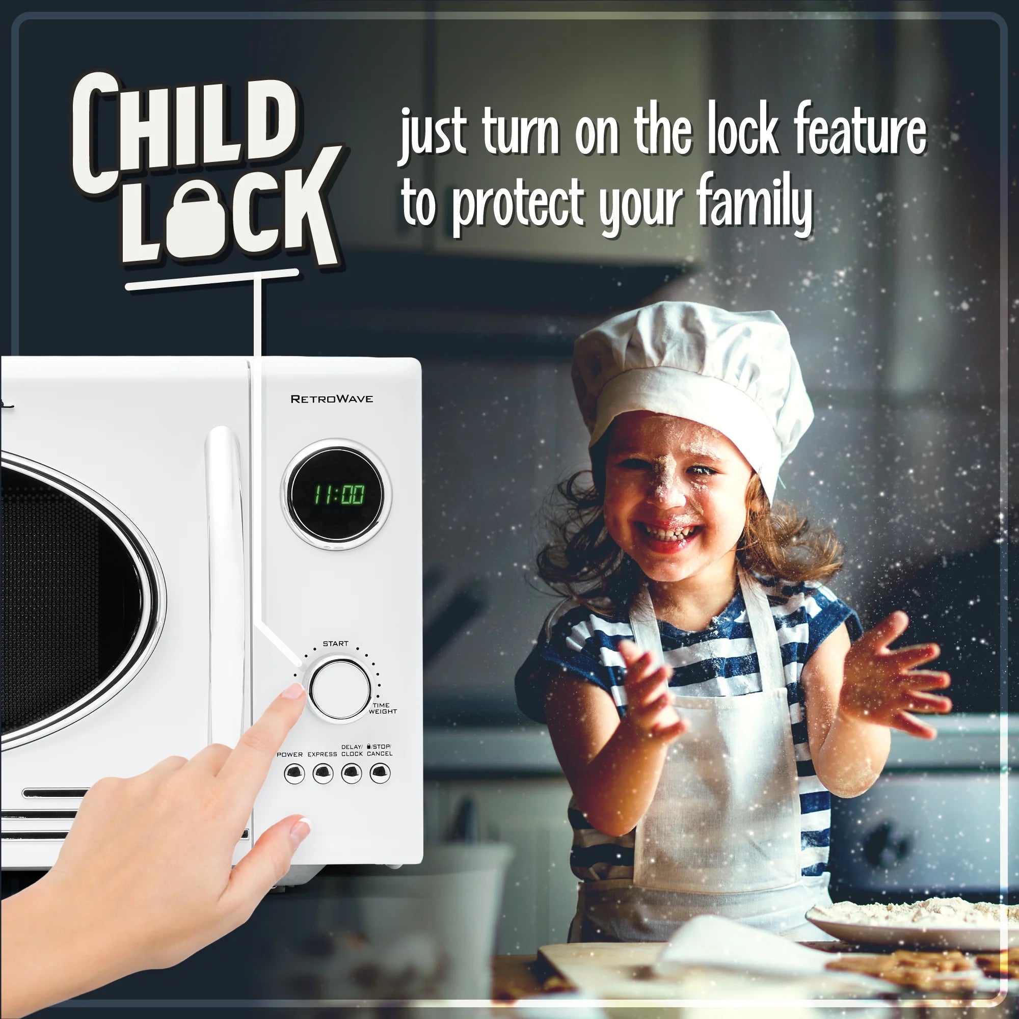 Nostalgia Retro 0.9 Cu Ft 800W Vintage Countertop Microwave (White)