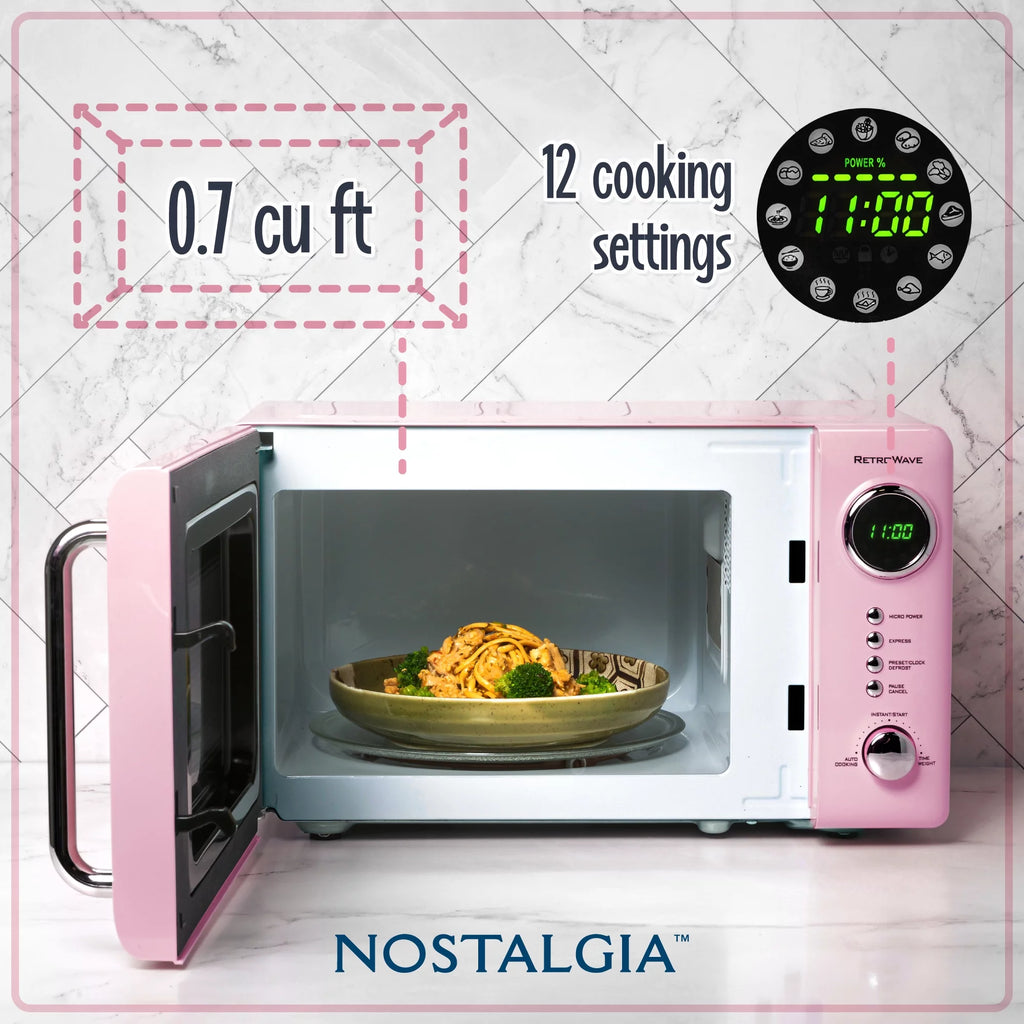 Nostalgia Retro 0.7 Cu Ft 700W Vintage Countertop Microwave (Pink)