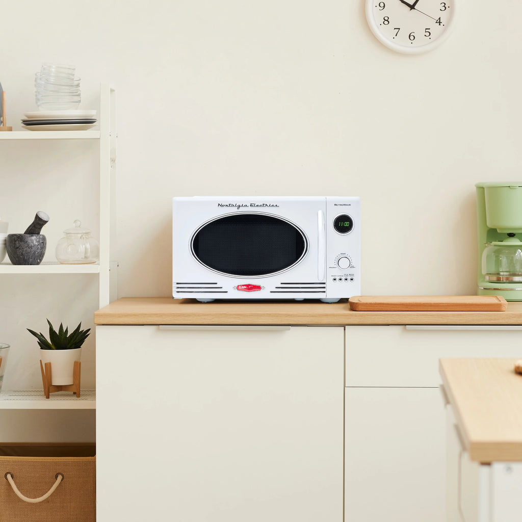 Nostalgia Retro 0.9 Cu Ft 800W Vintage Countertop Microwave (White)
